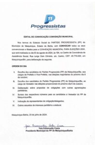 Maiquinique: Partido Progressista define data para convenção partidária