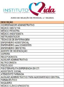 ITAPETINGA: INSTITUTO VIDA SOLIDARIEDADE SOCIAL OFERECE VAGAS PARA O HOSPITAL VIRGINIA HAGGE - Fala Livre