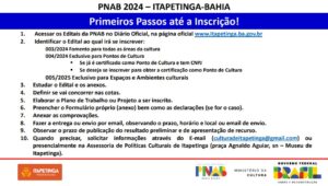 ITAPETINGA: ESTÃO ABERTAS AS INSCRIÇÕES PARA OS EDITAIS DA PNAB (LEI ALDIR BLANC) - Fala Livre