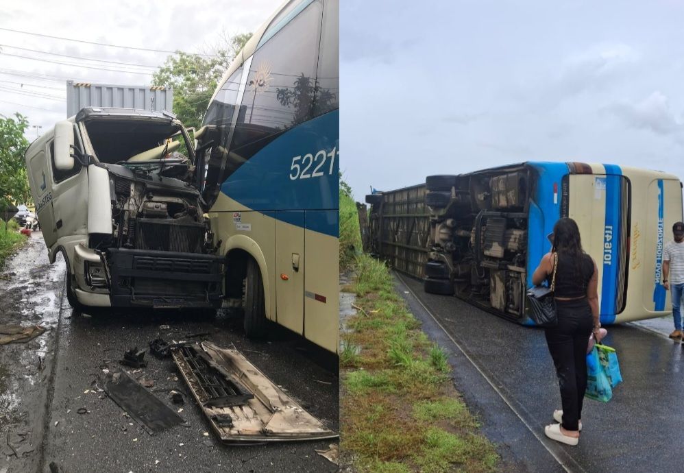 A ‘BRUXA TA SOLTA’ COM OS ÔNIBUS DA NOVO HORIZONTE: UM TOMBOU E OUTRO BATEU DE FRENTE COM CARRETA SIMULTANEAMENTE - Fala Livre