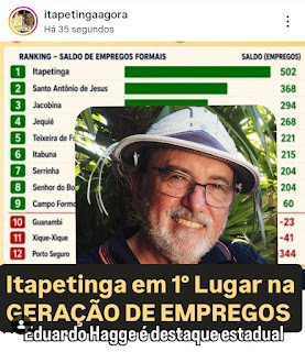 ITAPETINGA LIDERA A GERAÇÃO DE EMPREGOS NA BAHIA E CONSOLIDA UM DOS CICLOS DE DESENVOLVIMENTO MAIS FORTES DE SUA HISTÓRIA