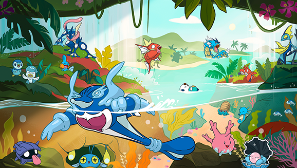 Mergulhe em uma celebração de Pokémon do tipo Água Mergulhe em uma celebração de Pokémon do tipo Água