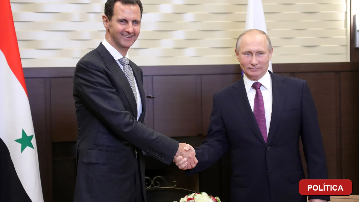 Imagem final com badge da categoria Política sobre a condenação de Bashar al-Assad à morte por tribunal da Síria em agosto de 2026