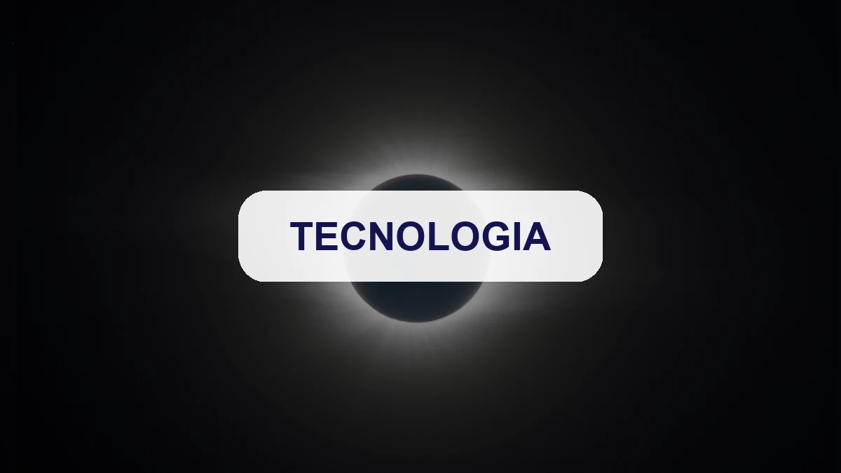 Imagem final com badge da categoria Tecnologia sobre o eclipse solar total de 12 de agosto de 2026, horários e transmissões ao vivo